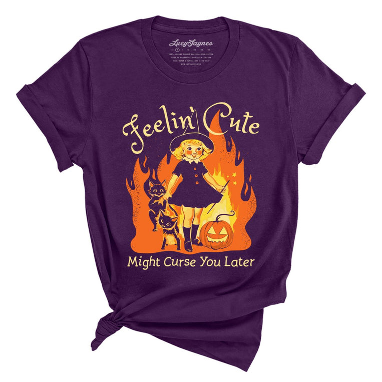 Feelin' Cute Might Curse You Later Graphic Tee - Team Purple