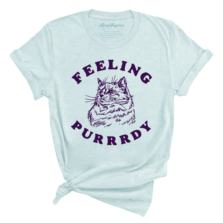 Feeling Purrrdy Graphic Tee - Heather Ice Blue