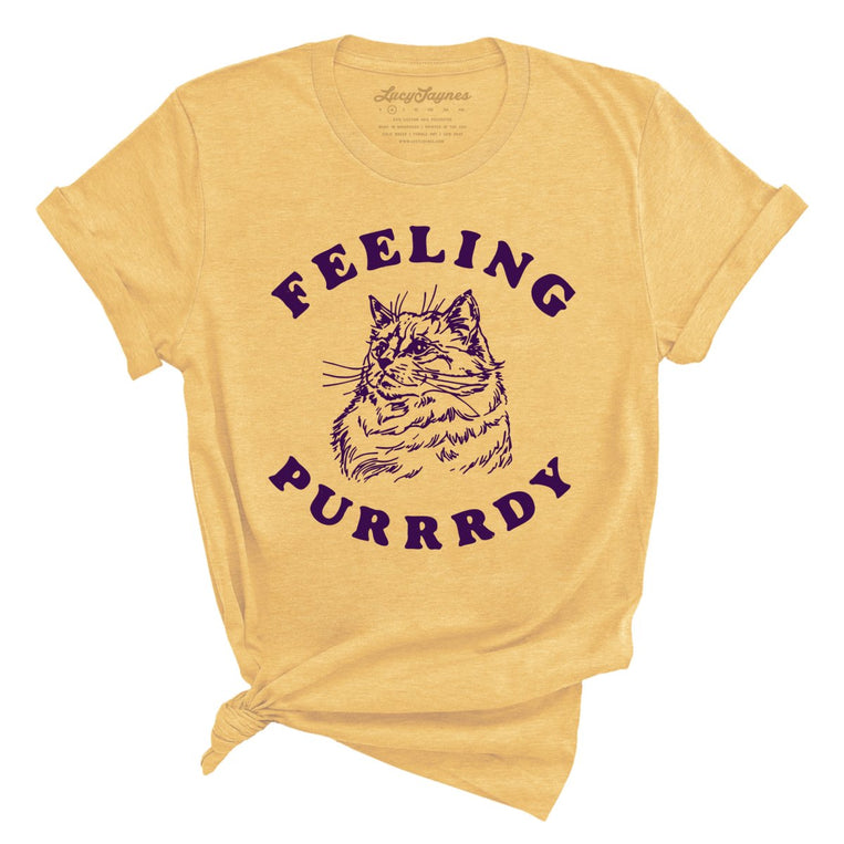Feeling Purrrdy Graphic Tee - Heather Yellow Gold