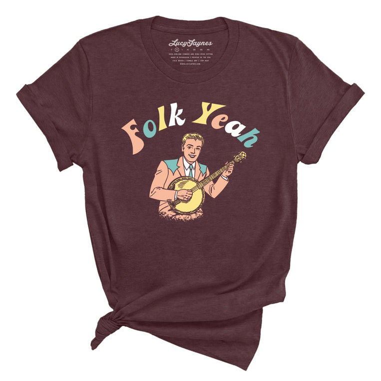 Folk Yeah Graphic Tee - Heather Maroon