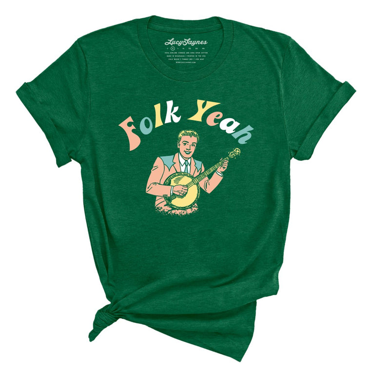 Folk Yeah Graphic Tee - Heather Grass Green