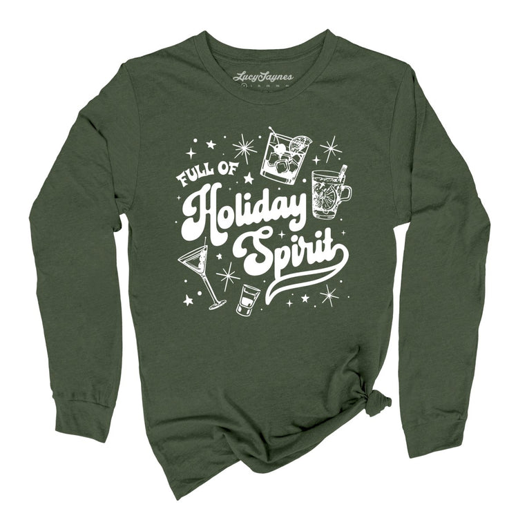 Full of Holiday Spirit Graphic Long Sleeve Tee - Military Green