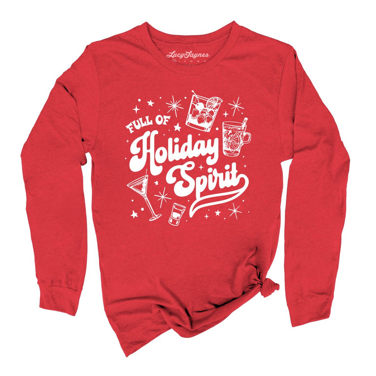 Full of Holiday Spirit Graphic Long Sleeve Tee - Red