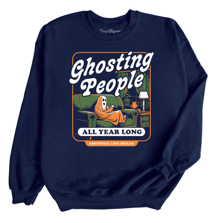Ghosting People Graphic Sweatshirt - Navy