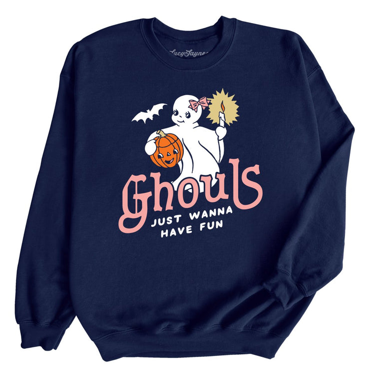 Ghouls Just Wanna Have Fun Graphic Sweatshirt - Navy