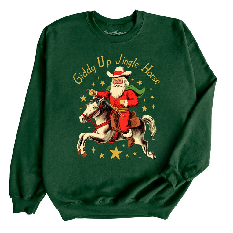 Giddy Up Jingle Horse Graphic Sweatshirt - Forest