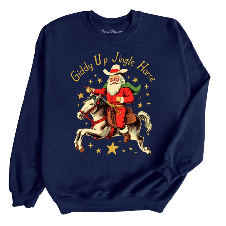 Giddy Up Jingle Horse Graphic Sweatshirt - Navy
