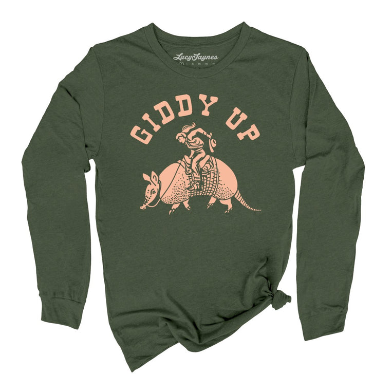 Giddy Up Graphic Long Sleeve Tee - Military Green