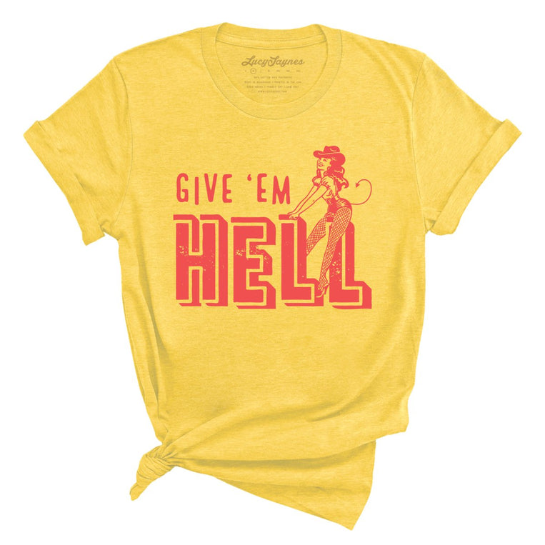 Give 'em Hell Graphic Tee - Heather Yellow