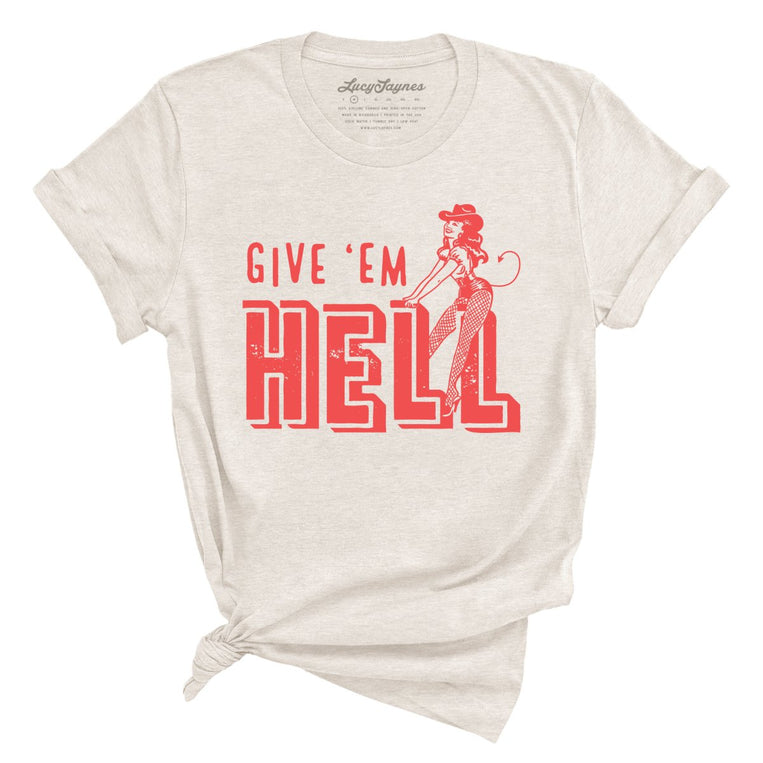 Give 'em Hell Graphic Tee - Heather Dust