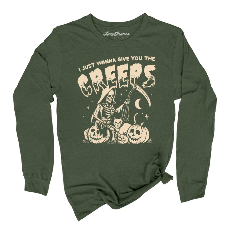 Give You The Creeps Graphic Long Sleeve Tee - Military Green