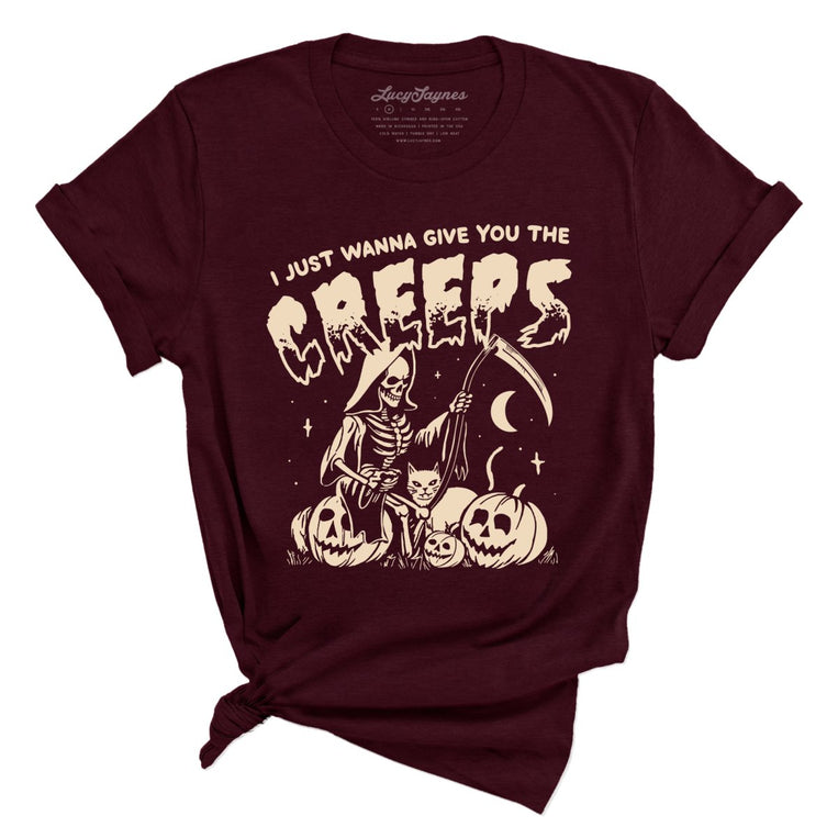Give You The Creeps Graphic Tee - Heather Cardinal