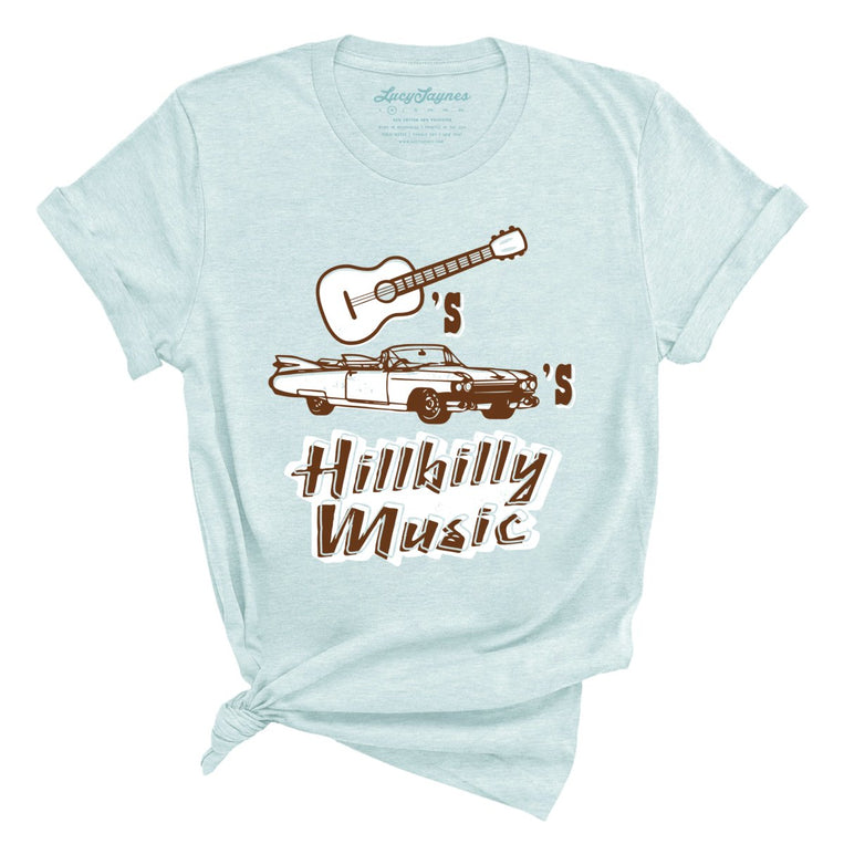 Guitars Cadillacs Hillbilly Music Graphic Tee - Heather Ice Blue