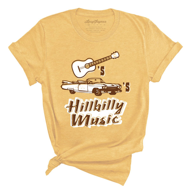 Guitars Cadillacs Hillbilly Music Graphic Tee - Heather Yellow Gold