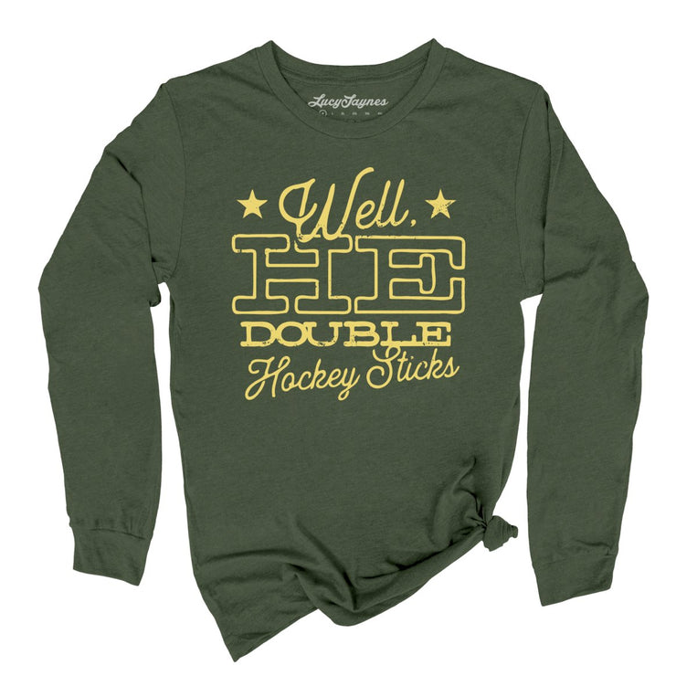 H E Double Hockey Sticks Graphic Long Sleeve Tee - Military Green