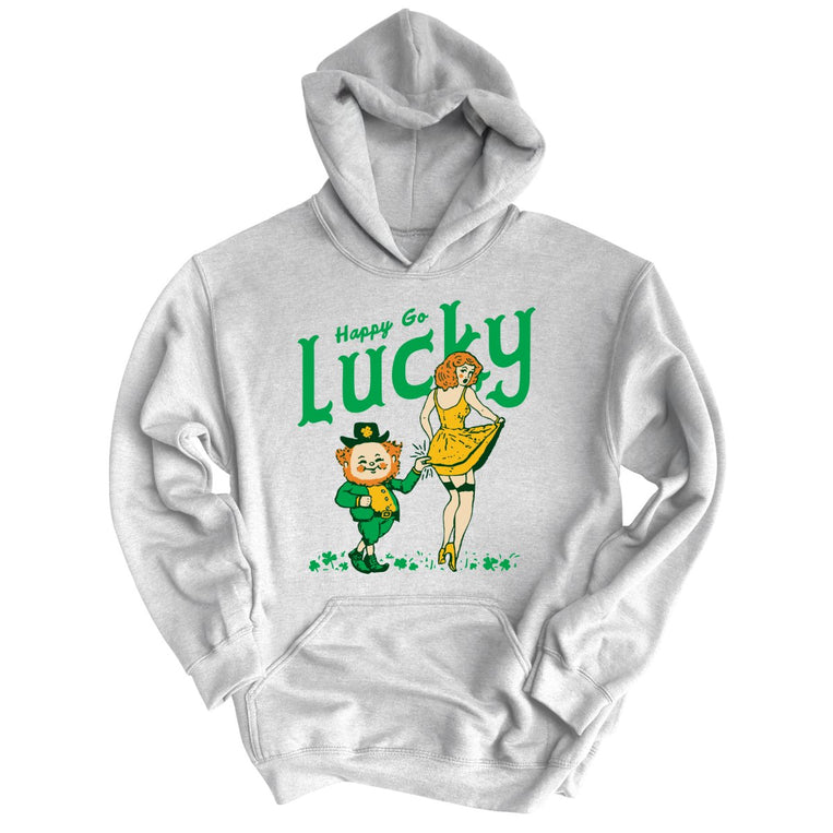Happy Go Lucky Graphic Hoodie - Grey Heather