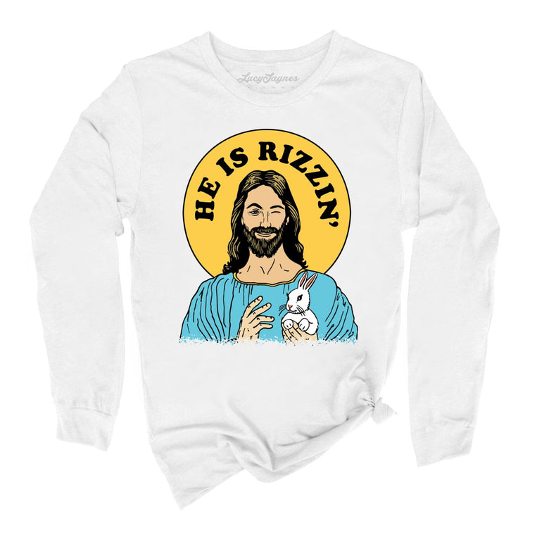 He Is Rizzin' Graphic Long Sleeve Tee - White