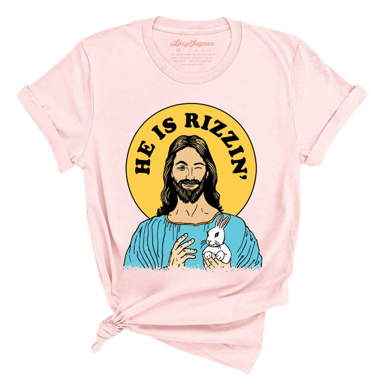 He Is Rizzin' Graphic Tee - Soft Pink