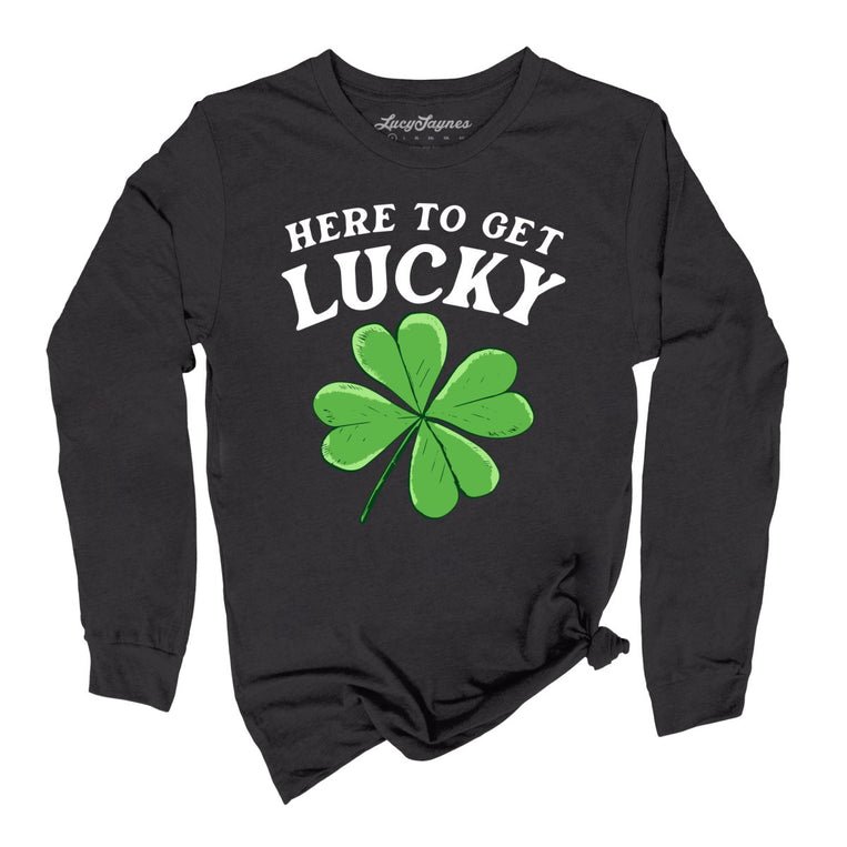 Here To Get Lucky Graphic Long Sleeve Tee - Dark Grey