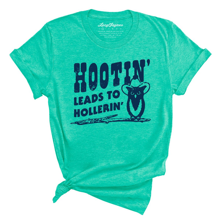 Hootin' Leads to Hollerin' Graphic Tee - Heather Sea Green
