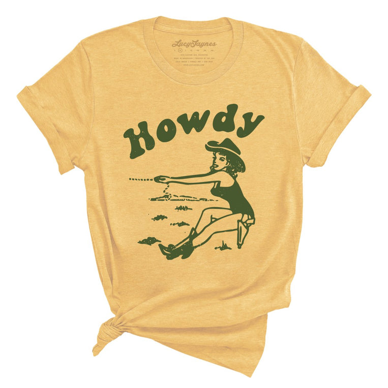Howdy Cowgirl Graphic Tee - Heather Yellow Gold