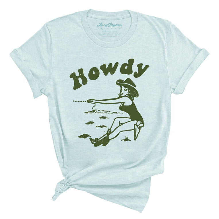 Howdy Cowgirl Graphic Tee - Heather Ice Blue