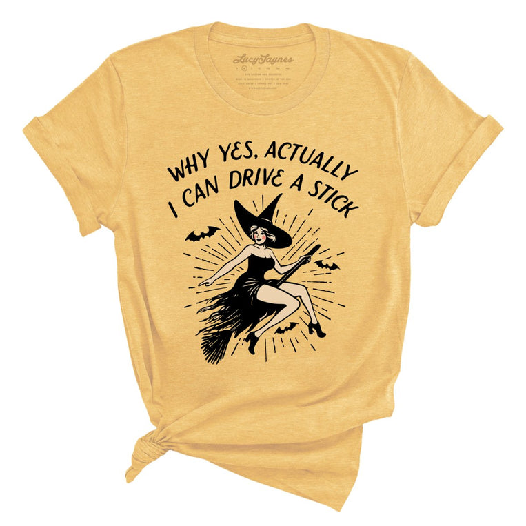 I Can Drive a Stick Graphic Tee - Heather Yellow Gold