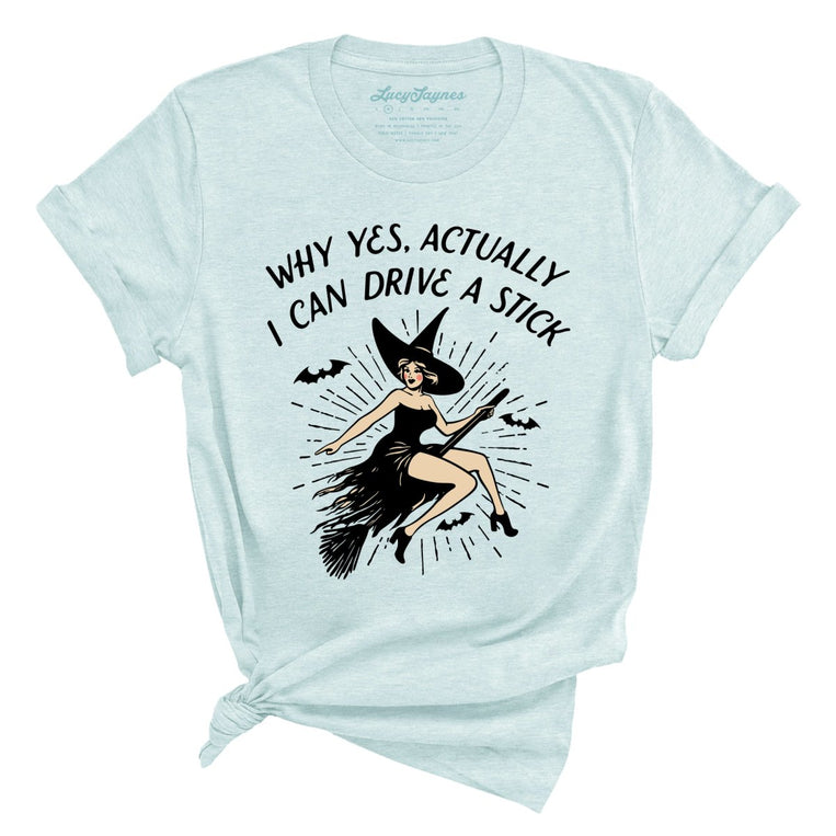 I Can Drive a Stick Graphic Tee - Heather Ice Blue