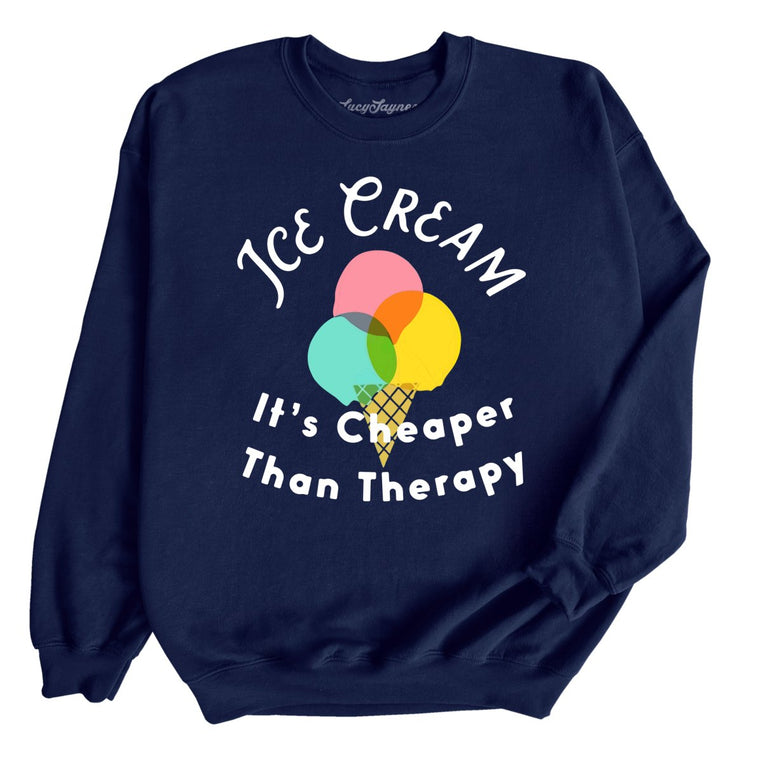 Ice Cream Cheaper Than Therapy Graphic Sweatshirt - Navy