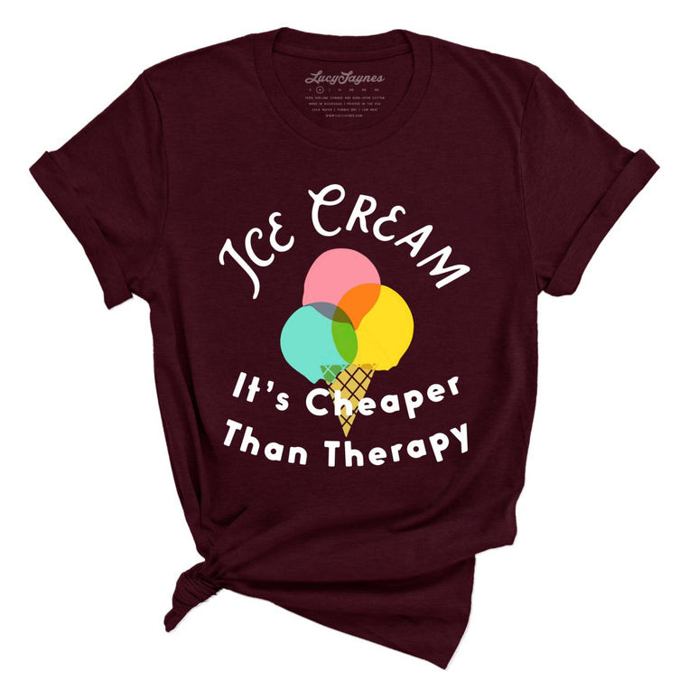 Ice Cream Cheaper Than Therapy Graphic Tee - Heather Cardinal