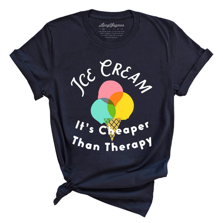 Ice Cream Cheaper Than Therapy Graphic Tee - Navy