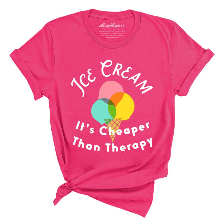 Ice Cream Cheaper Than Therapy Graphic Tee - Fuchsia