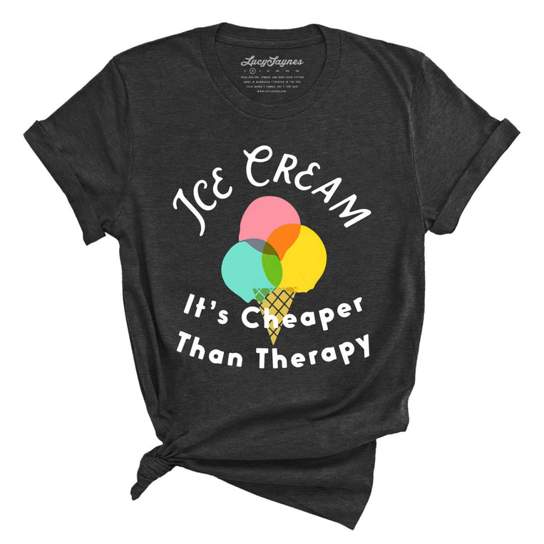 Ice Cream Cheaper Than Therapy Graphic Tee - Dark Grey Heather