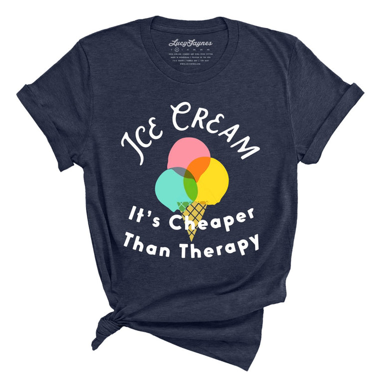 Ice Cream Cheaper Than Therapy Graphic Tee - Heather Midnight Navy