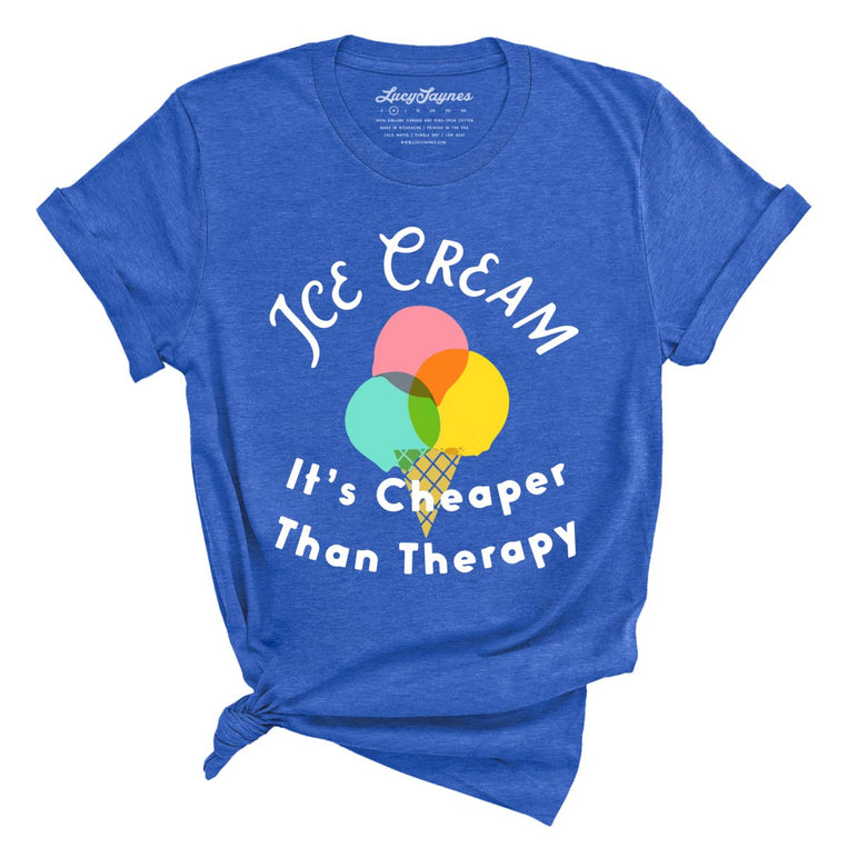 Ice Cream Cheaper Than Therapy Graphic Tee - Heather True Royal