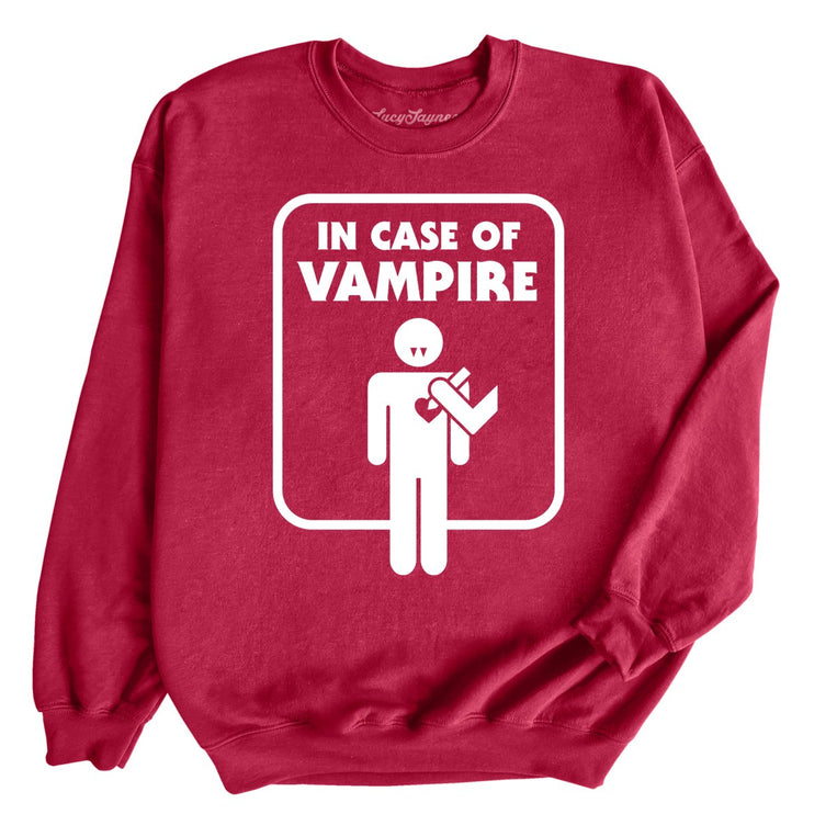 In Case of Vampire Graphic Sweatshirt - Cardinal Red