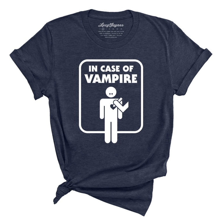 In Case of Vampire Graphic Tee - Heather Midnight Navy
