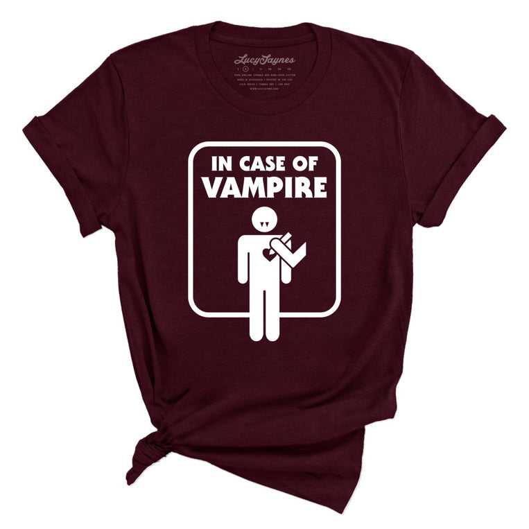 In Case of Vampire Graphic Tee - Heather Cardinal