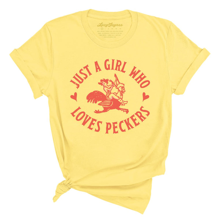 Just a Girl Who Loves Peckers Graphic Tee - Yellow