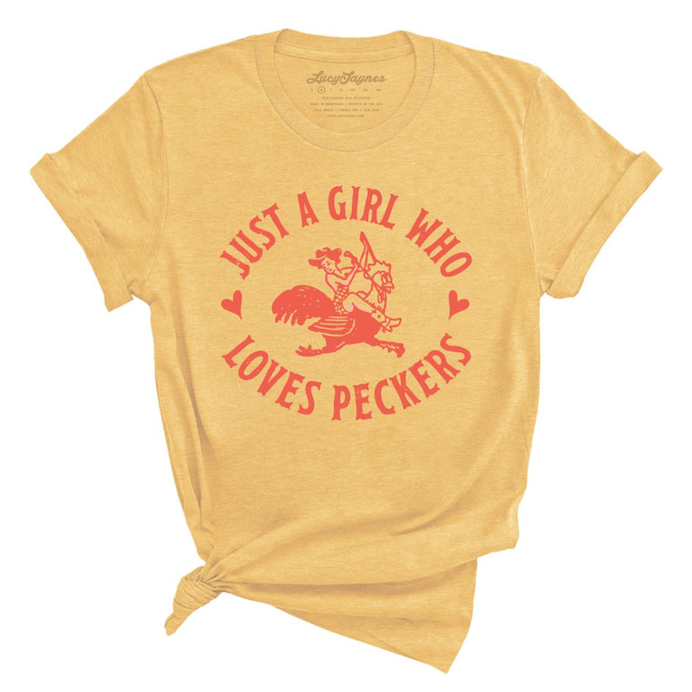 Just a Girl Who Loves Peckers Graphic Tee - Heather Yellow Gold