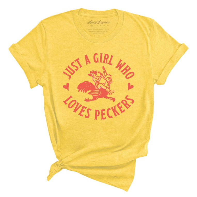 Just a Girl Who Loves Peckers Graphic Tee - Heather Yellow