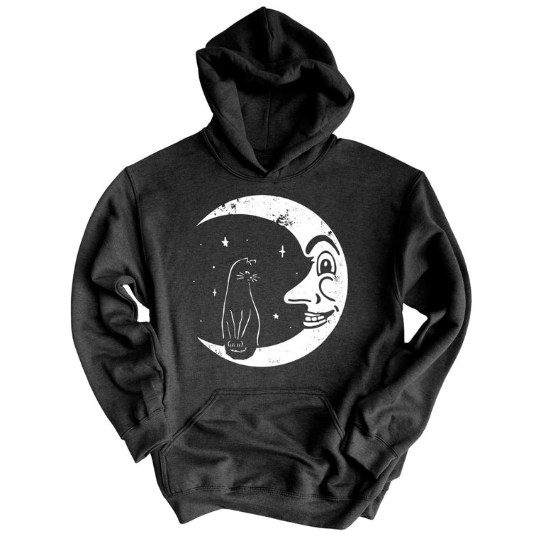 Kitty On The Moon Graphic Hoodie - Charcoal Heather