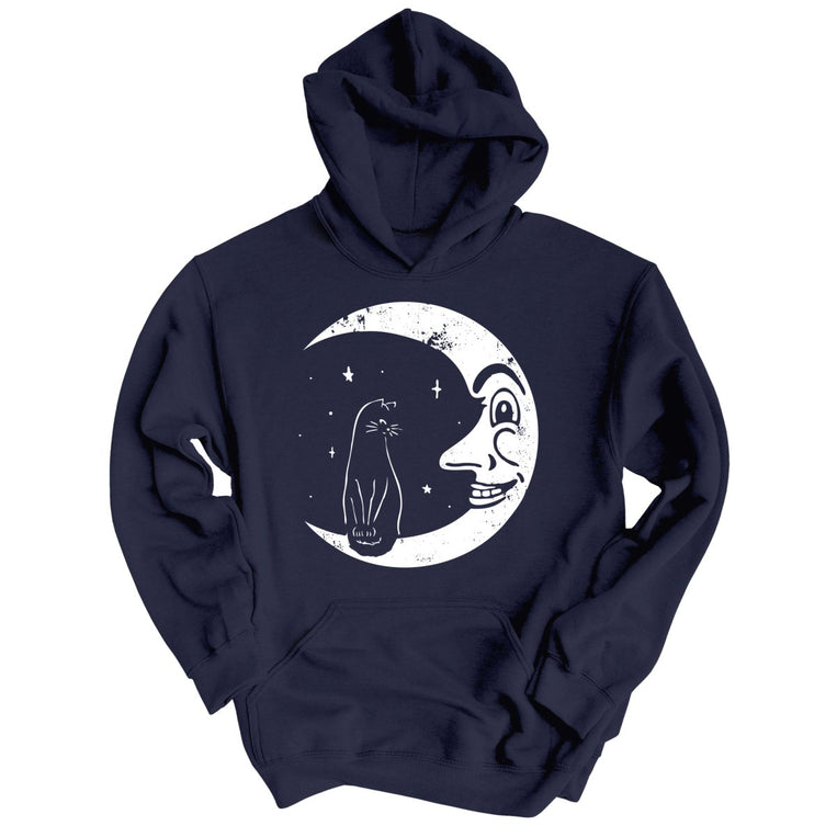 Kitty On The Moon Graphic Hoodie - Classic Navy