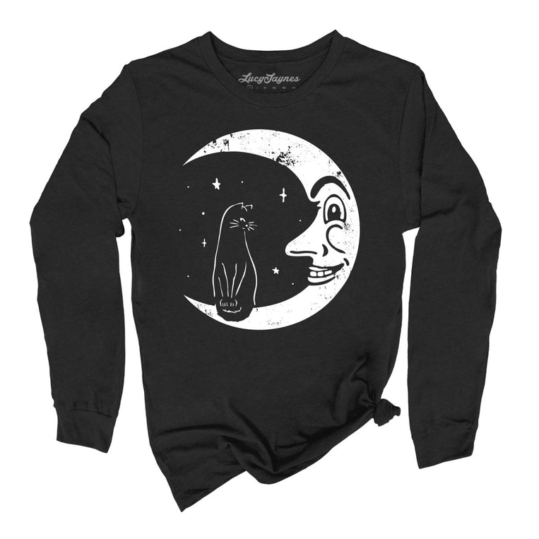 Kitty On The Moon Graphic Long Sleeve Tee