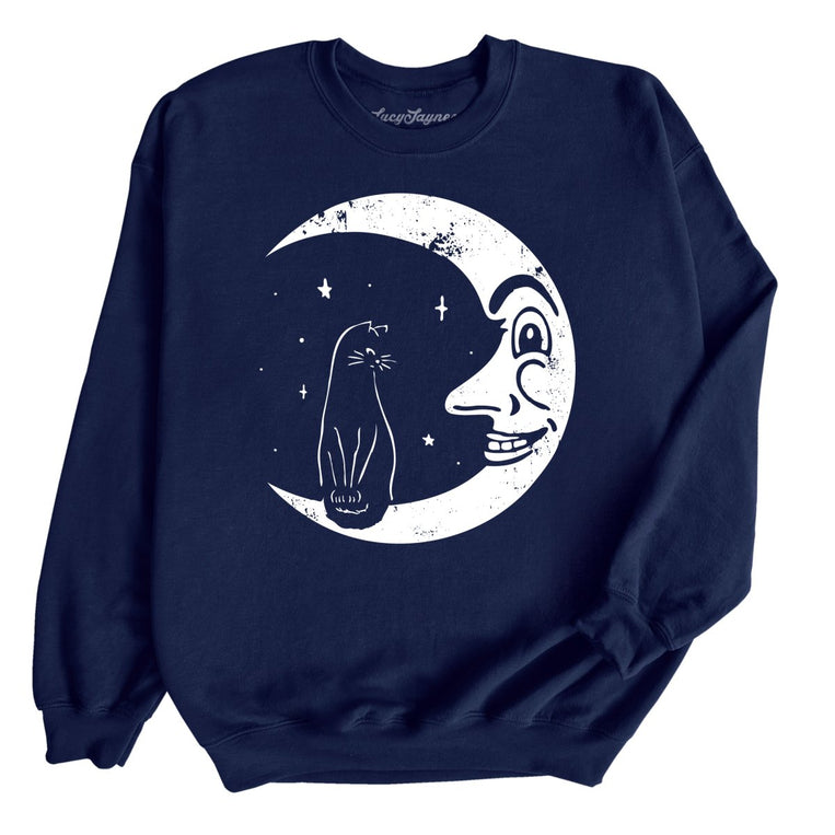 Kitty On The Moon Graphic Sweatshirt - Navy