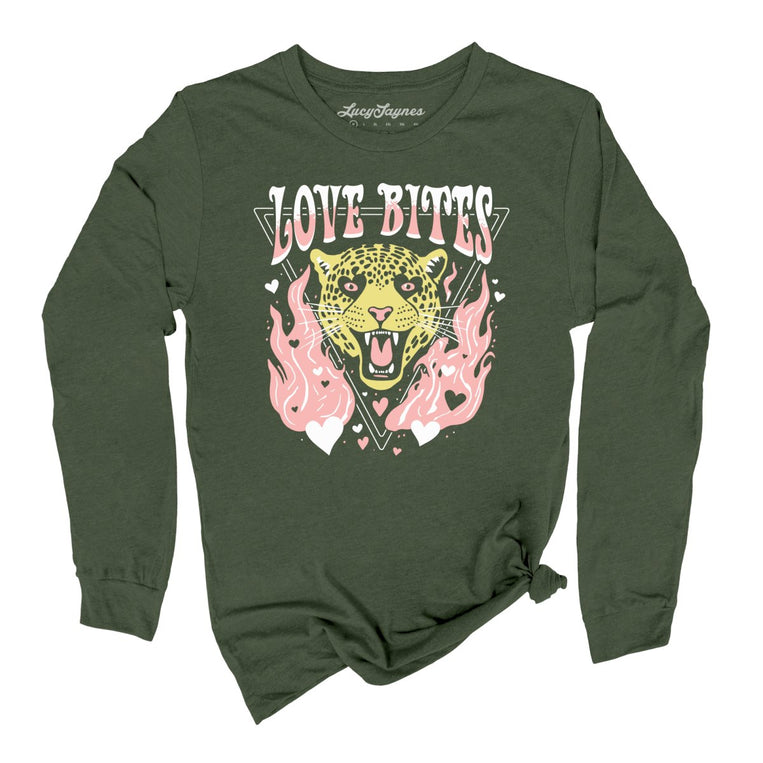 Love Bites Graphic Long Sleeve Tee - Military Green