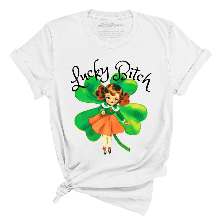 Lucky Bitch Graphic Tee - White
