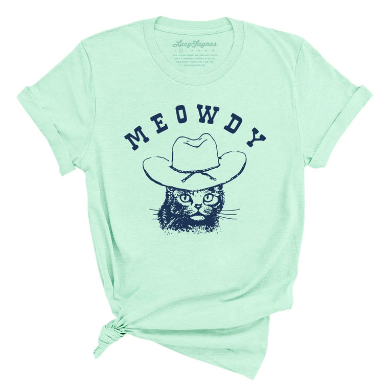 Meowdy Graphic Tee - Heather Mint