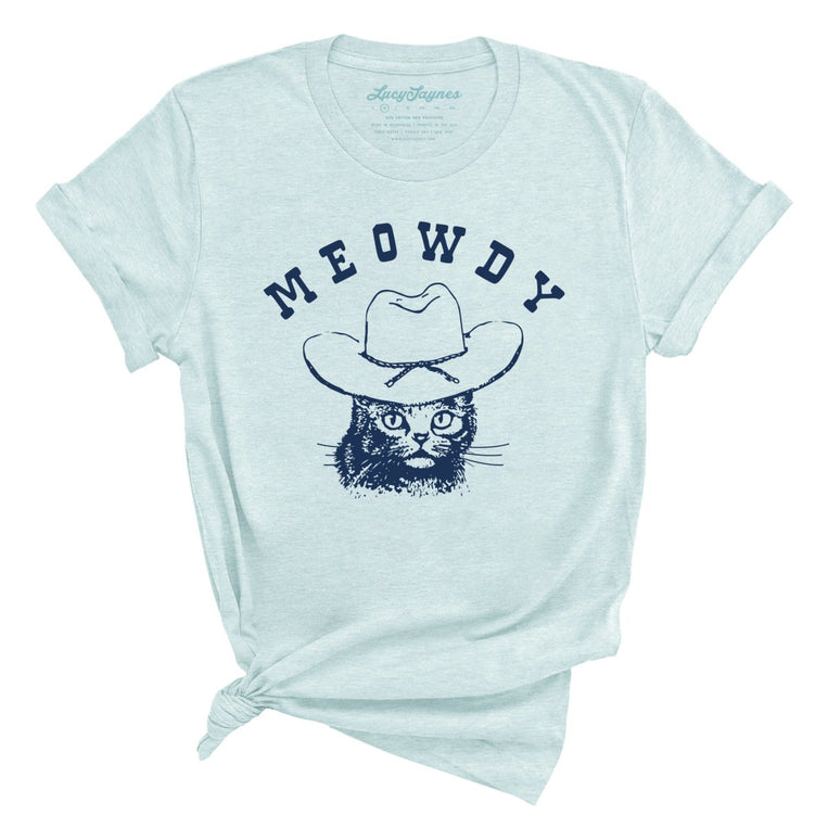 Meowdy Graphic Tee - Heather Ice Blue