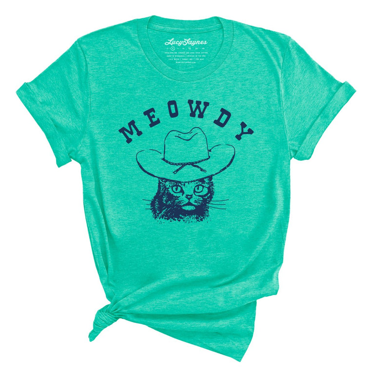 Meowdy Graphic Tee - Heather Sea Green